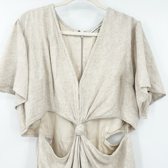 Abercrombie & Fitch Womens Boho Beach Linen Blend Knotted Cutout Midi Dress XLT - Picture 3 of 11